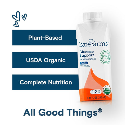 1.2 16g 27 8.45 oz (6 Pack) KATE FARMS Organic Glucose Support Shake, Vanilla, Protein, Vitamins and Minerals, Meal