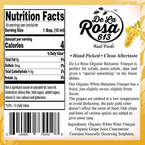 100% 16.9 Oz (Pack 3) De La Rosa Extra Virgin Olive Oil, Balsamic & White Balsamic Vinegar, Pure, Raw & Unfiltered