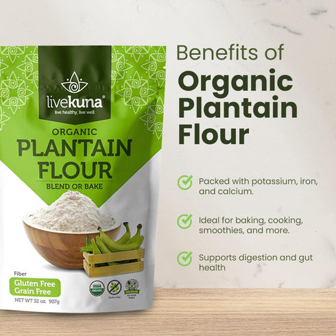 32oz LiveKuna Organic Plantain Flour - Gluten Free All Purpose Flour Alternative For Baking & Cooking Recipes - Grain