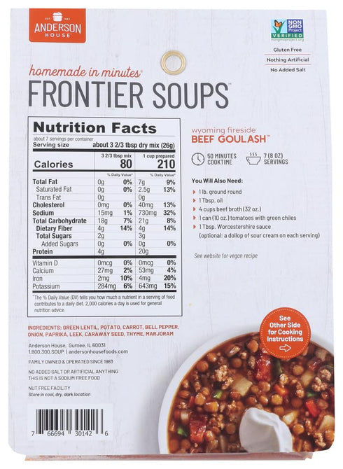 Pack 2 Frontier Soups Wyoming Fireside Beef Goulash Mix