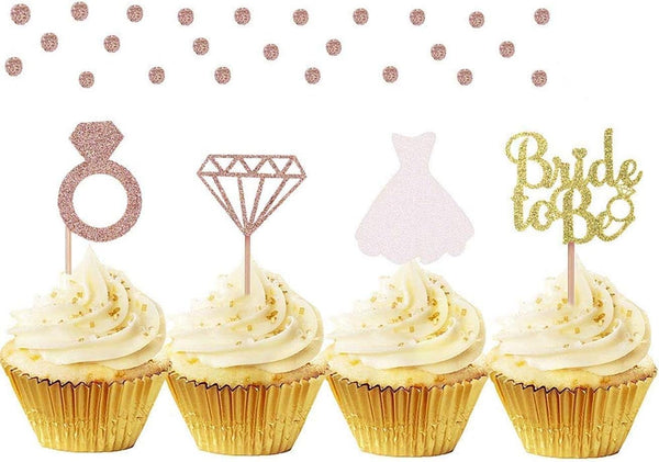 JeVenis 36 PCS Bride to Be Cupcake Toppers, Diamond Ring Wedding Dress Cupcake Toppers