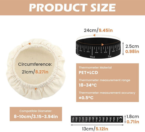 Olnverath 9pcs Set,3 Cover,3 Thermometer,3 Sourdough Starter Bread Fermentation Feeding Date Band,Sourdough Bread