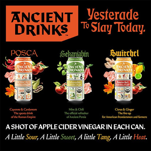 Pack 16 oz 12 Pack ANCIENT DRINKS Apple Cider Vinegar Electrolyte Drink with Probiotics Organic Hydration Beverage