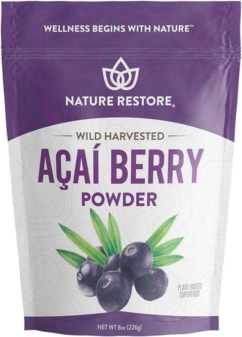 Nature Restore Acai Berry Powder, Wild Harvested, 8 Ounces, Non GMO, Gluten Free, Brazilian Wild Grown