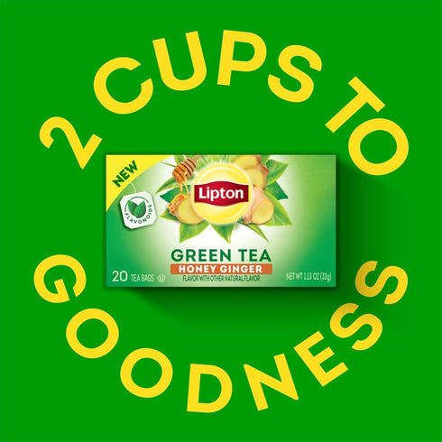 120 (20ct Pack 6) Lipton Honey Ginger Green Tea Bags, Flavored, Unsweetened Teabags for Hot Tea or Iced Tea