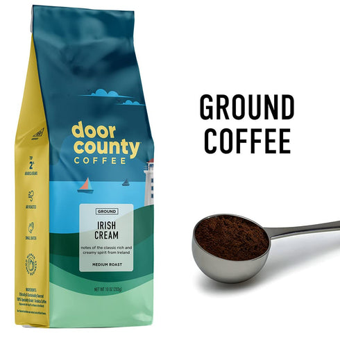 Door County Coffee Irish Cream Flavored Ground Coffee, 10 oz Bag, Medium Roast