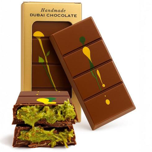 Handmade Dubai Chocolate Bar Pistachio, Luxury Knafeh Chocolate Bar with Pistachio Cream