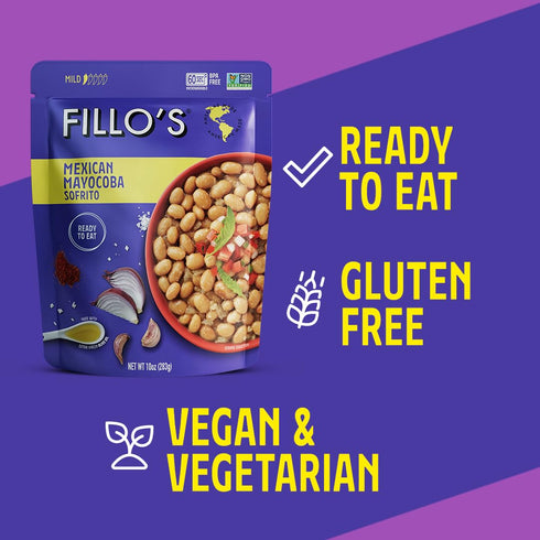 10 oz 6 Fillo's Mexican Mayocoba Beans - Ready to Eat Beans, Gluten-Free, Preservative-Free, Microwavable, Non-GMO