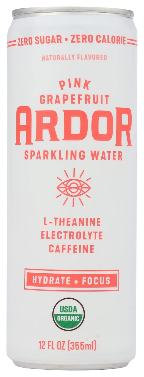 Ardor Organic Ardor Pink Grapefruit Flavored Energy Sparkling Water, No Sugar, No Calories, 12