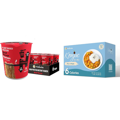Hethstia High Protein Ramen Cup & Konjac Rice Bundle Spicy Beef Protein