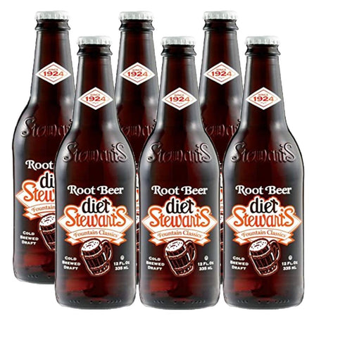 Stewart's Diet Root Bear Soda 12 oz Glass Bottle (6 Pack, Total of
