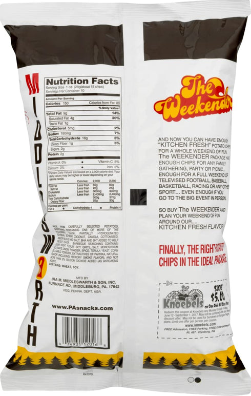 Middleswarth (3-Pack) Kitchen Fresh Bar-B-Q Flavored Potato Chips, The Weekender Sharing Size Bag