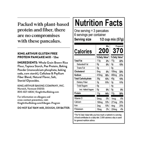 12 Oz (Pack 1) King Arthur Flour Gluten Free Protein Pancake Mix, Non-GMO Project Verified, No Sugar Added, Non-Dairy