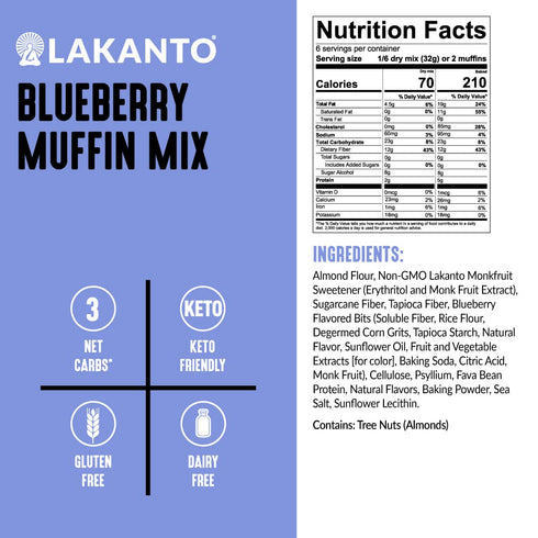 (6.77 oz) Lakanto Sugar Free Blueberry Muffin Mix - Naturally Flavored, Sweetened with Monk Fruit Sweetener, Keto Diet