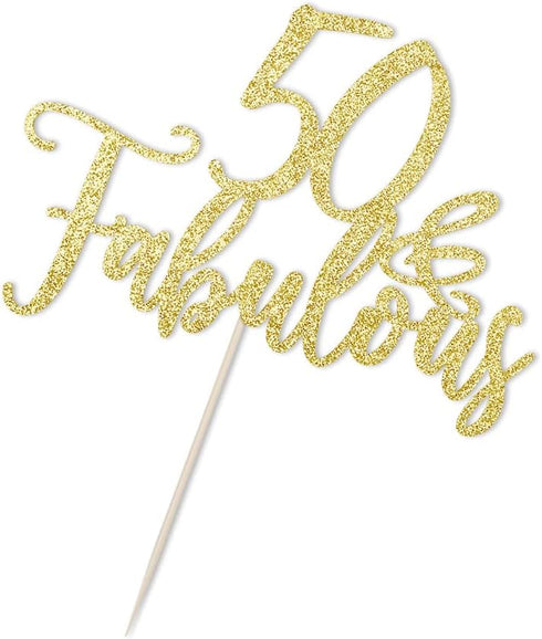 Golden 50 & Fabulous Cake Topper, 50th Birthday Party Decorations, 50 Birthday Cake Topper