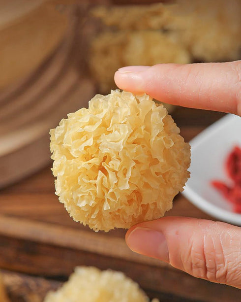 HOLFLYING 2.8 oz, Dried Whole White Fungus - All-Natural Snow Fungus Mushrooms - Linden Log Grown, Whole Natural