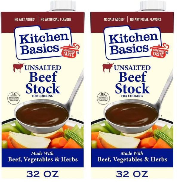 Kitchen Basics Unsalted Beef Stock, 32 fl oz (Pack of 2)