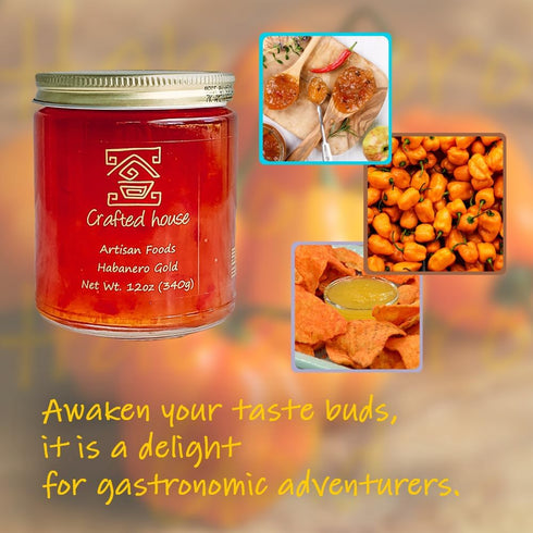 CRAFTED HOUSE ARTISAN FOODS 12 oz (Pack 4), Crafted House Gourmet Habanero Gold Jam of All-Natural Hot Pepper Jam