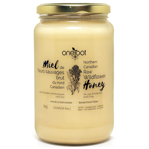 Oneroot 100% Canadian Wildflower Honey - 1kg / 2.2lbs, Unheated & Creamed