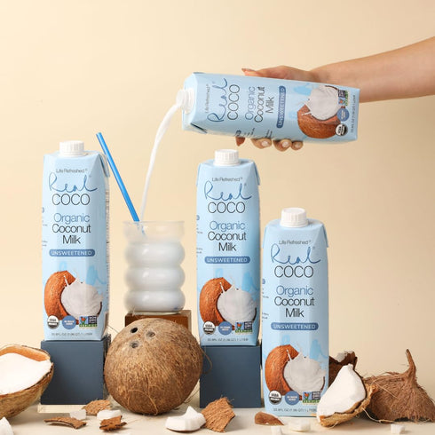 (6-Pack 1L), Real Coco Organic Original Coconut Milk Beverage USDA Organic, No-Added Sugar, Plant Based, Dairy & Soy