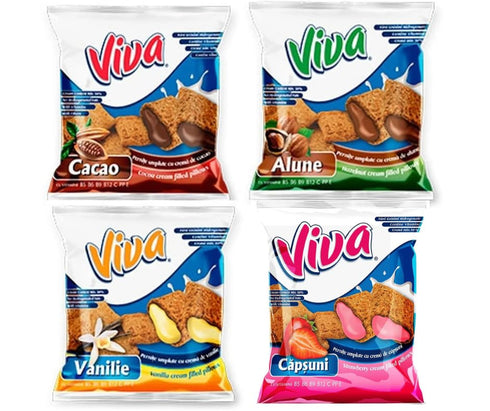 Generic VIVA PILLOWS Cream-Filled Crunchy Pillow Snacks Variety Pack (Cocoa, Vanilla, Peanut &