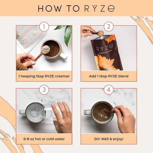 6 30 RYZE SUPERFOODS Probiotic Coffee Creamer with Organic Adaptogenic Mushrooms & Probiotics for Energy, Focus