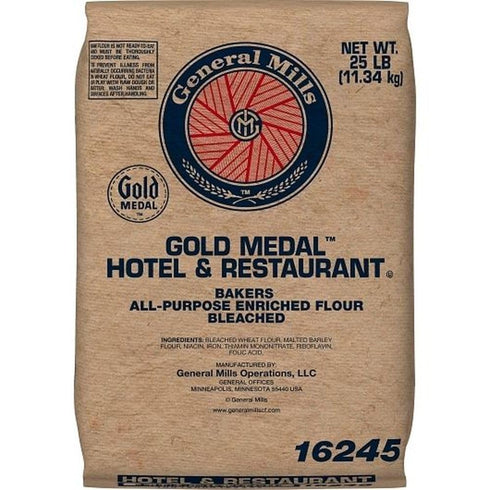 General Mills 25 lb Gold MedalTM Hotel & Restaurant Bakers All-Purpose Flour Bleached Enriched Malted