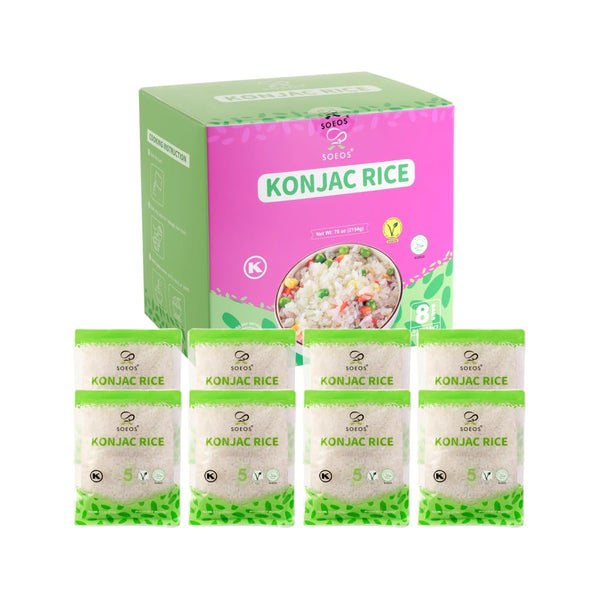 Soeos Konjac Rice, 8 Packs, 9.5 oz Each Bag, Low Carb, Low