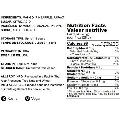 4 Food to Live Diced Fruits Mix, Pounds - Contains Dreid and Diced Mango, Pineapple, Papaya. Sweetened, Unsulfured