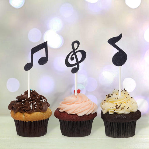 Honbay 48PCS " Glitter Music Notes Cupcake Toppers Musical Symbols Cake Toppers Fruit Dessert Picks Cake Decorations