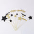 Handmade Black and Gold Glitter Pentacle Cake Toppers, Happy Birthday Cake Bunting Topper Paper Decoration