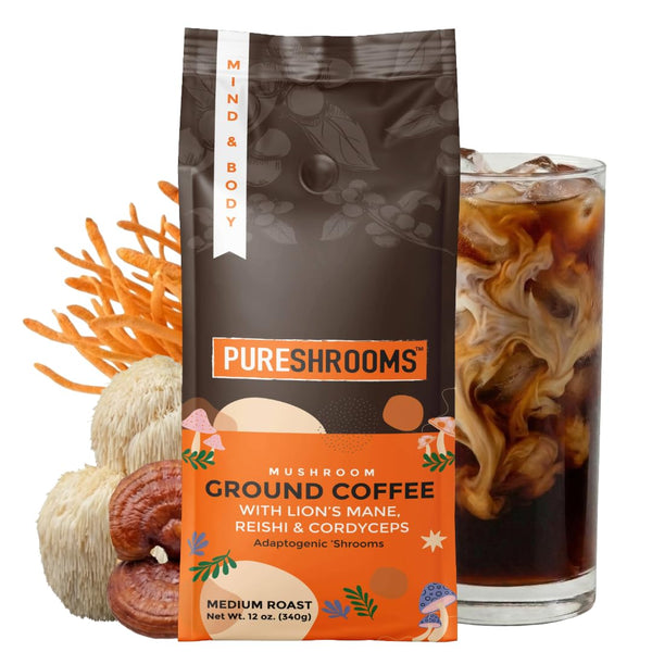 PureShrooms Mind & Body Ground Mushroom Coffee Focus, Energy & Mood Support