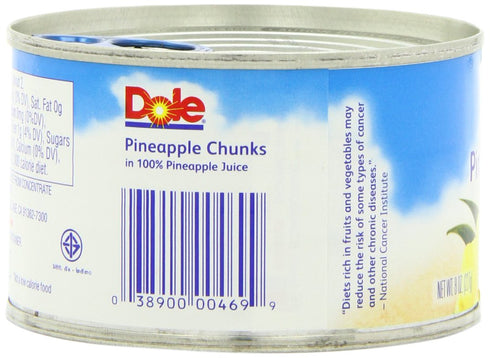Dole 100% 8-Ounce (Pack 24) Pineapple Chunks In Pineapple Juice, Cans