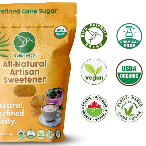 1 (Pack 6): Colibreeco, Organic Unrefined Cane Sugar, Pound of Perfect for Sweetening Drinks & Recipes | Unprocessed