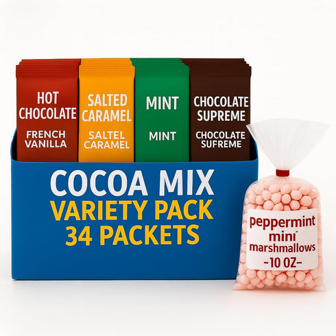 Generic Pack 34 Packets Hot Chocolate Cocoa Mix Variety Gift Individual French Vanilla, Salted Caramel, Mint