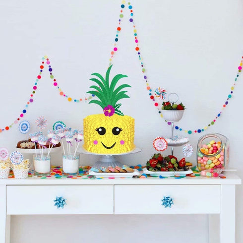 Palksky Glitter Big Pineapple Cake Topper Set, Tropical Hawaiian Aloha Luau Themed Party Decoration (6.8x5.8inch)