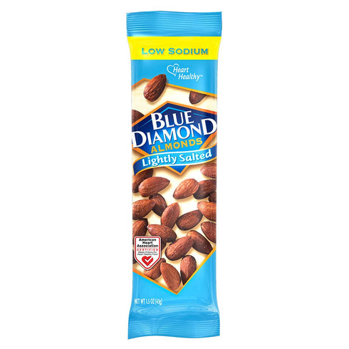 (1.5 Oz. Pack 12) Blue Diamond Almonds, Low Sodium, Lightly Salted Flavored Snack Nuts, Single Serve Bags Tubes