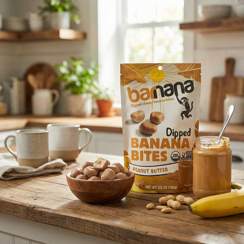 3.5 (Pack 3) Barnana Organic Peanut Butter Dipped Chewy Banana Bites, Ounce Bag
