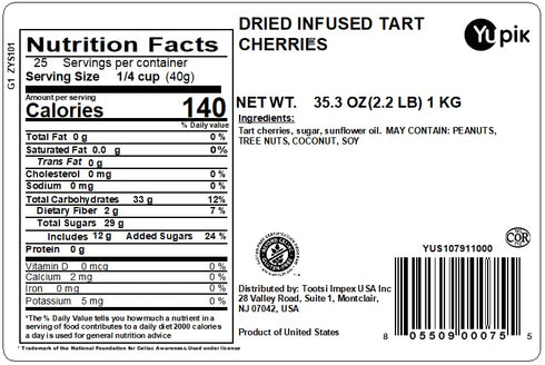 2.2 lb (35.2 oz), Yupik Dried Cherries, Gluten-Free, Kosher, Sweetened Dried Fruits, Tart & Sweet Whole Cherries