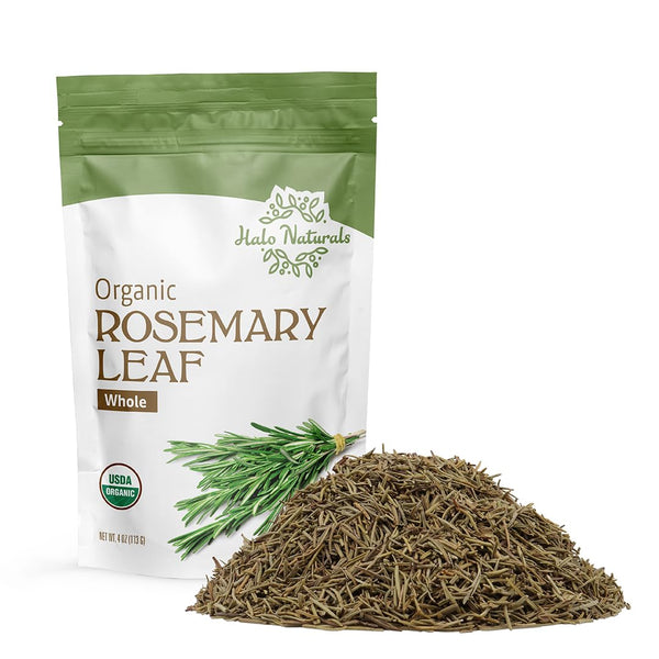 Halo Naturals Organic Rosemary Leaf Whole, 4 Ounces (Rosmarinus officinalis) USDA Certified | Resealable
