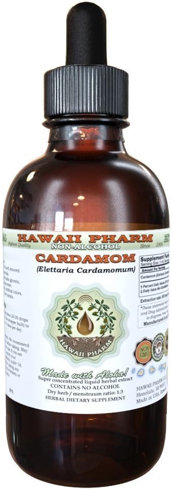 Cardamom Alcohol-Free Liquid Extract, Organic Cardamom Dried Seed Glycerite, Hawaii Pharm, 2 oz