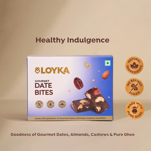 LOYKA Pack 7pcs Date Bites No Added Sugar Healthy Dry Fruits Sweets Gift - Sugar Free Date Bites with Ghee & Cashew