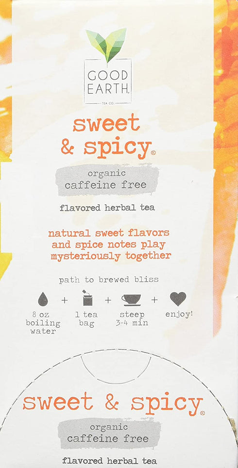 18 (Pack 2) Organic Sweet & Spicy Herbal Caffeine Free Good Earth Teas Tea Bag