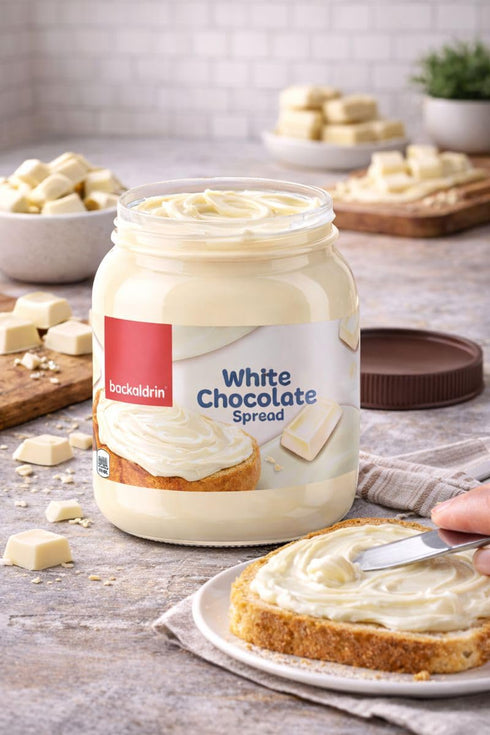 Backaldrin 12.35 oz Premium White Chocolate Spread - Smooth Creamy Butter for Toast, Bagels, Pancakes, Waffles