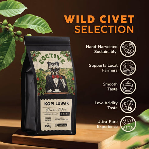 (8.8 oz) Set Kopi Luwak Civet Coffee Beans - World's Most Expensive Coffee, Wild-Harvested, From Gayo Sumatra