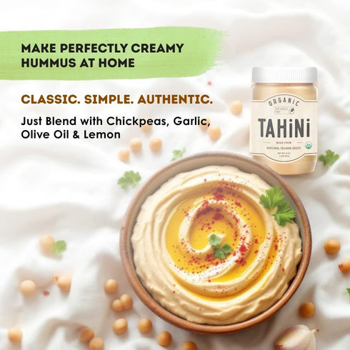 THE HOLLY TREE 16 oz (1lb) Hummus Organic Tahini Paste - Unhulled White Sesame Tahini Dressing - USDA Certified, Gluten