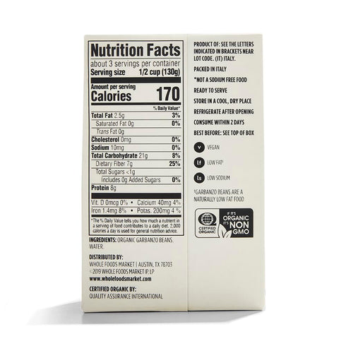 365 13.4 (Pack 6) by Whole Foods Market, Organic Unsalted Garbanzo Beans, Ounce