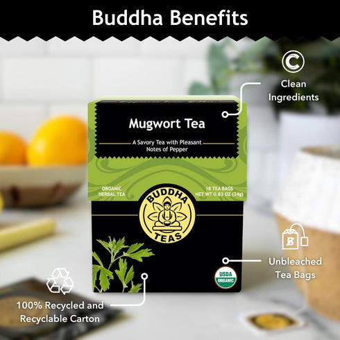 18 Organic Mugwort Tea, Bleach-Free Tea Bags Organic Tea Improves Digestion, and Acts as an Emotional Relaxant, No GMOs