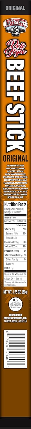 1.75-Ounce Packages, 11 (Pack 26) OId Trapper Original Deli-Style Beef Sticks, Individually Wrapped Grams of Protein