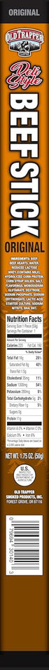 1.75-Ounce Packages, 11 (Pack 26) OId Trapper Original Deli-Style Beef Sticks, Individually Wrapped Grams of Protein